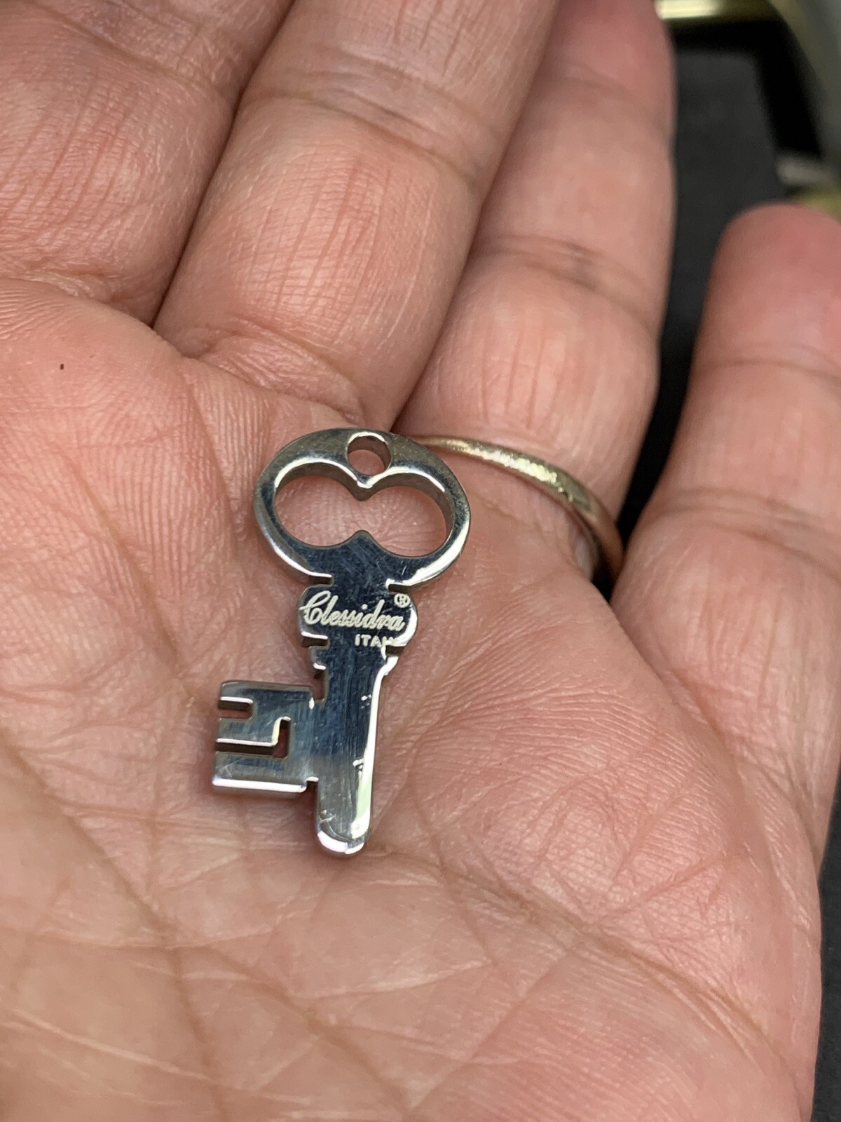 St. Steel Key Charm / Pendant with Black Onyx by Clessidra made in Italy