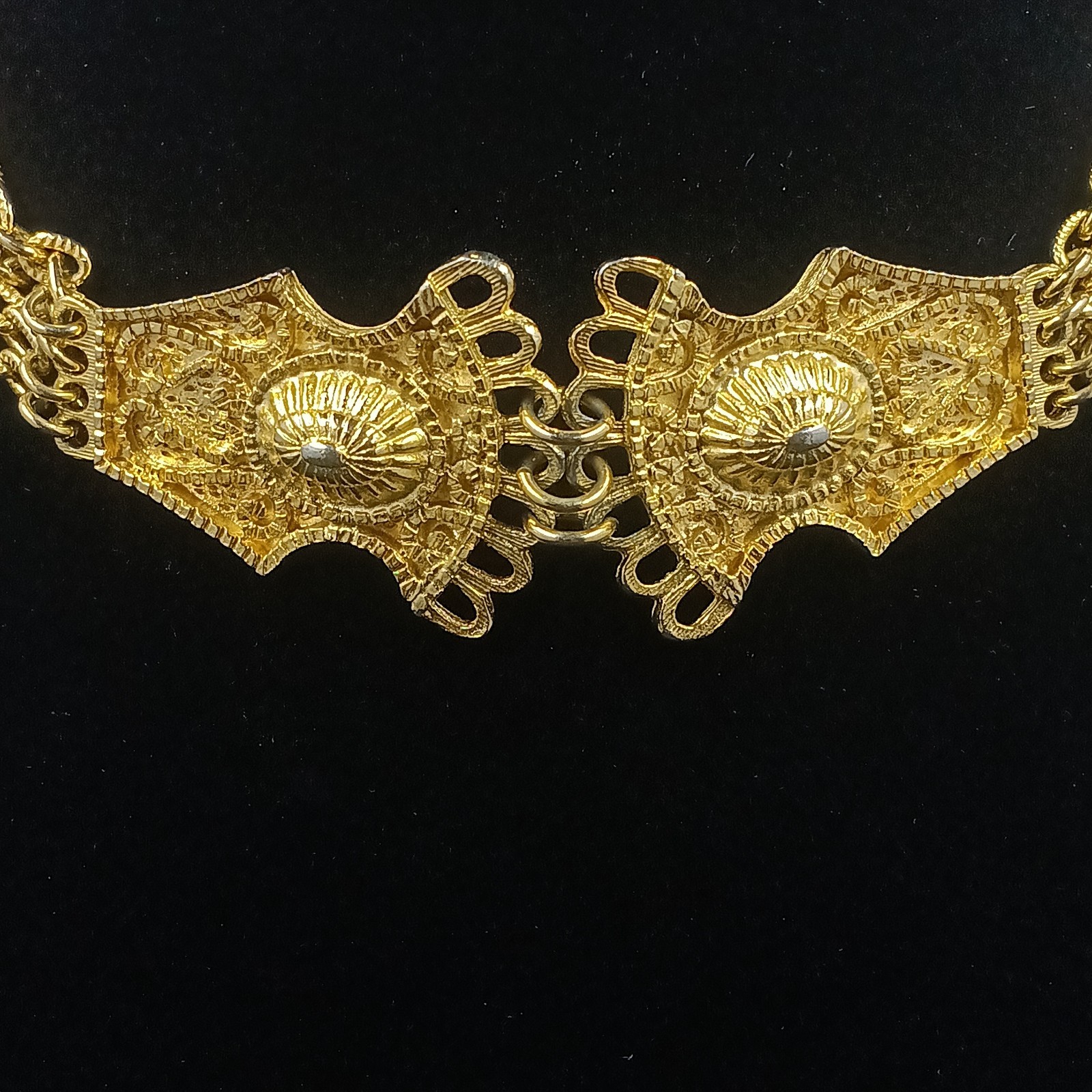 Vintage Gold Tone Ornate Filigree Multi Chain Choker Necklace 14″