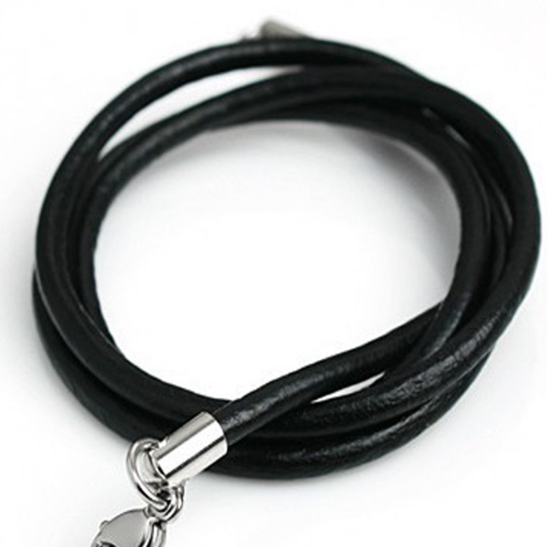 3mm Black Leather Cord Chain Necklace Stainless Steel Lobster Clasp 16-35″