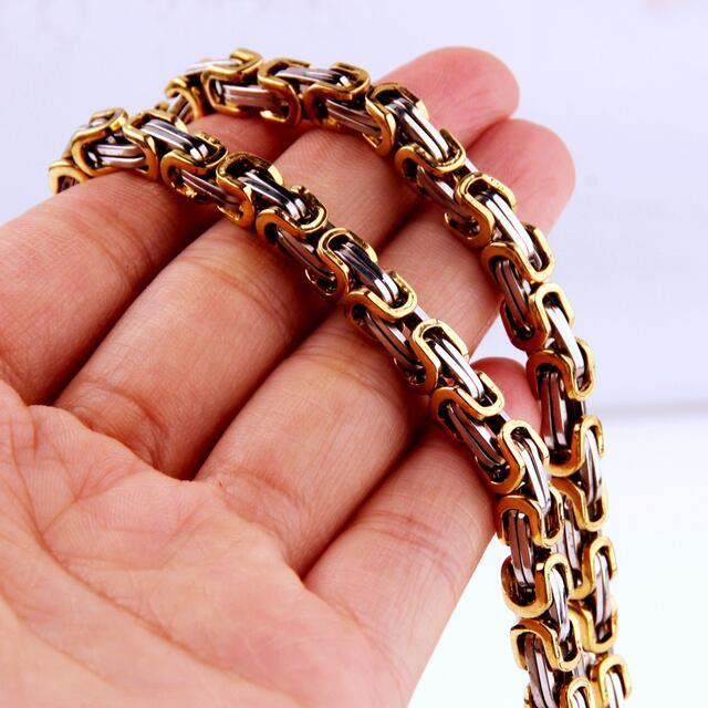 8mm Men’s Byzantine Box Chain Necklace or Bracelet 316L Stainless Steel 7-40inch