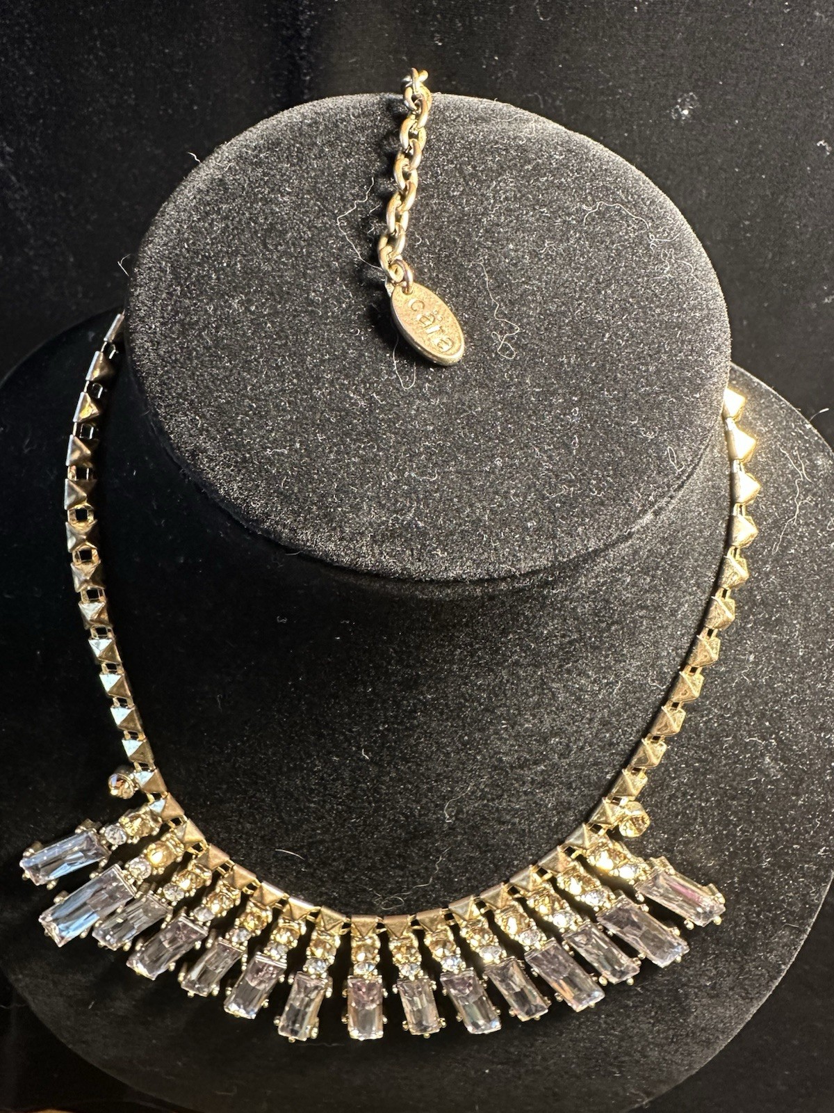 Cara New York Necklace Stunning Choker Goldtone W Mirrored Rhinestones Adjust.