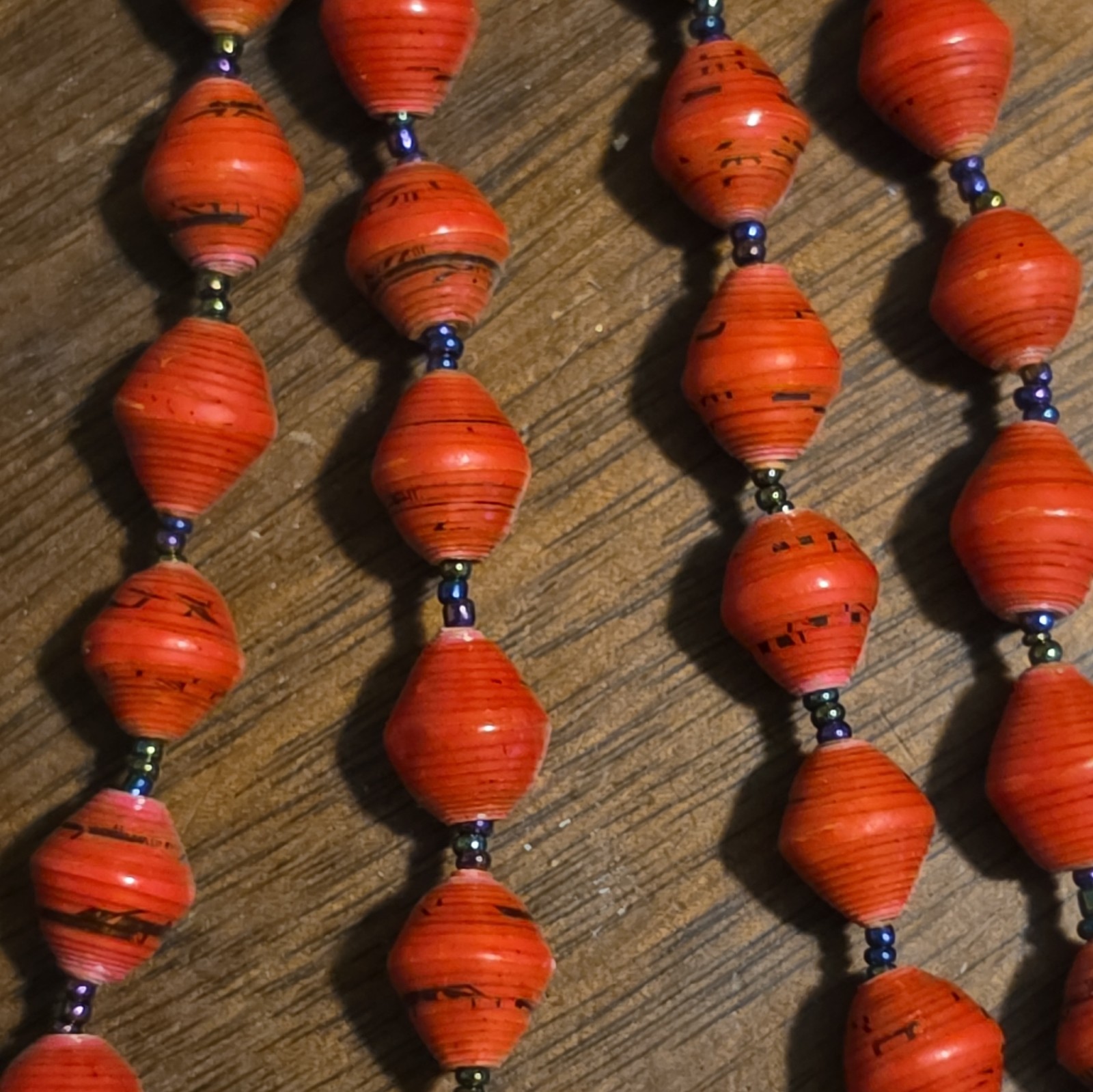 Beaded Necklace Lot of 3, Black Purple Orange, Wood & Plastic, Hook