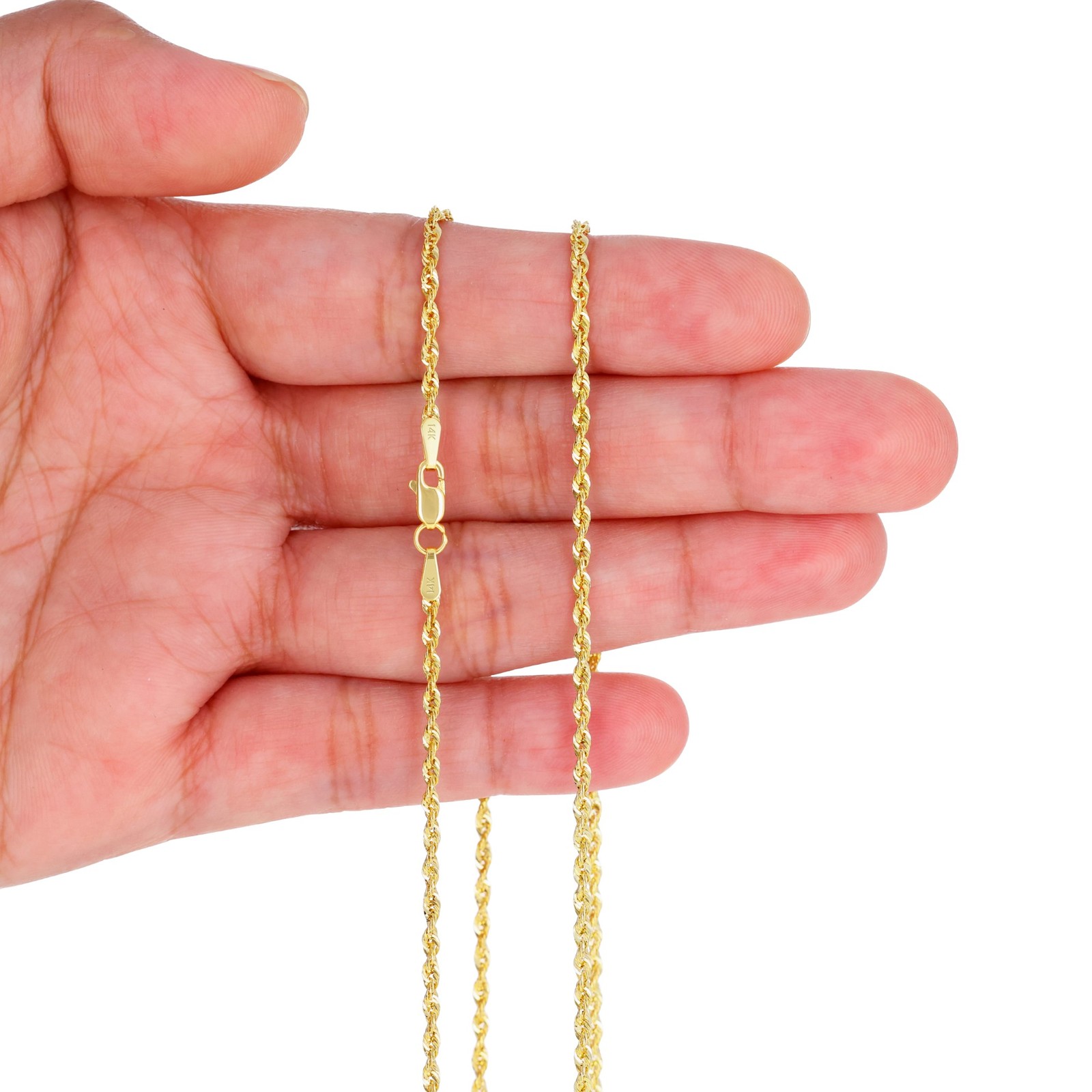 14K Yellow Gold 1mm-4mm Laser Diamond Cut Rope Chain Necklace Men Women 16″- 30″
