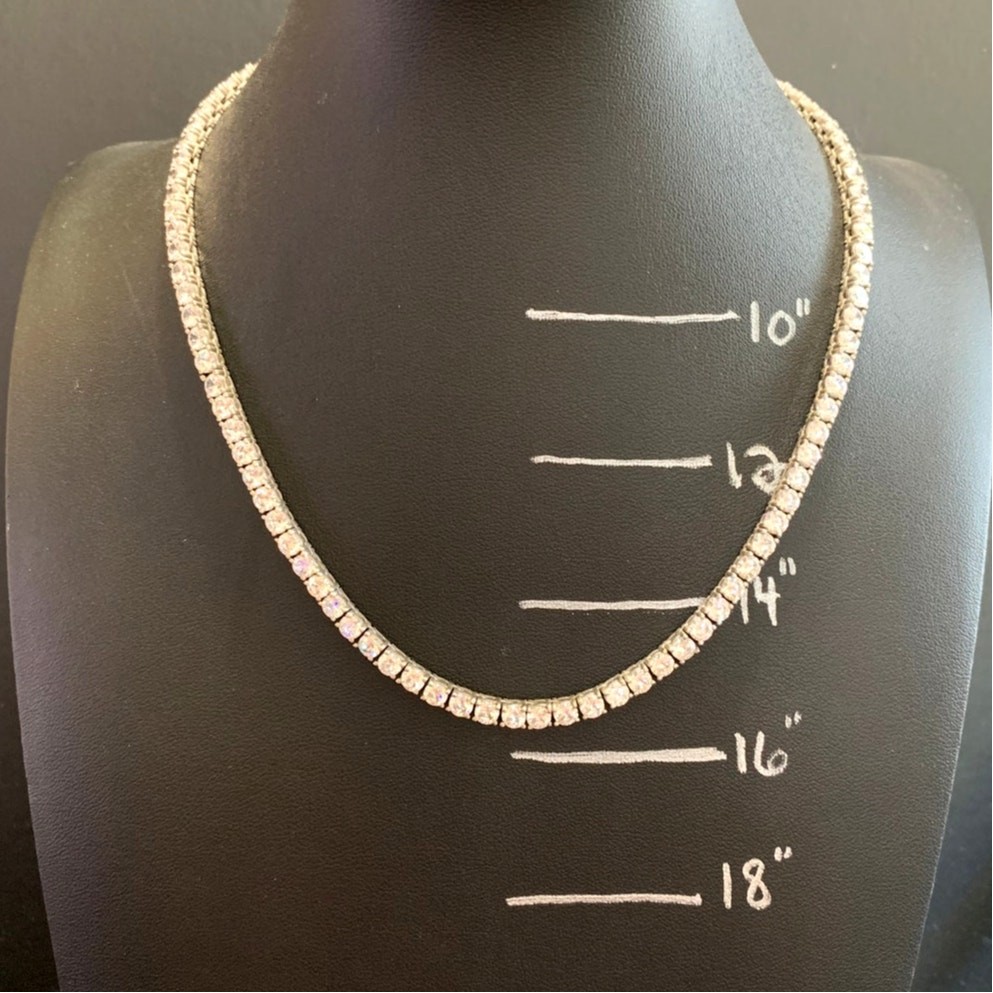 Sterling Silver Tennis Necklace Clear Cubic Zirconia 4mm Stones