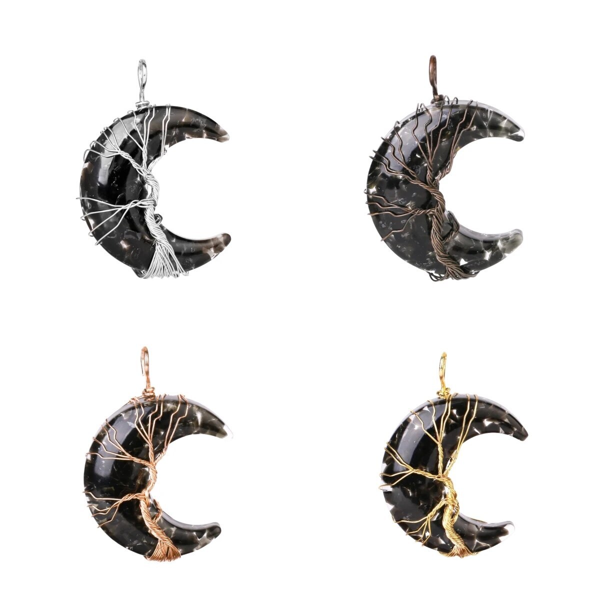 Fashion 7 Chakra Moon Pendant Energy Crystal Crescent Resin Gemstone Jewelry