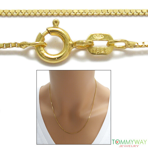 14K Gold Plated over Genuine 925 Sterling Silver Box Chain Necklace 1mm