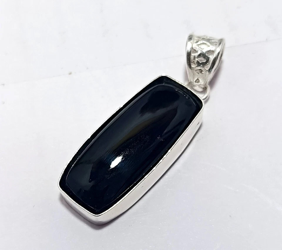 42.35 Ct Natural Black Onyx Emerald Cut Sterling Silver Pendant Certified Gems