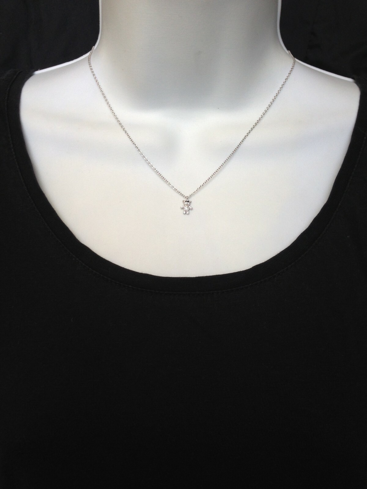 925 Sterling Silver CZ Teddy Bear Pendant Necklace Women Girls 7.5mm 18″ Dainty