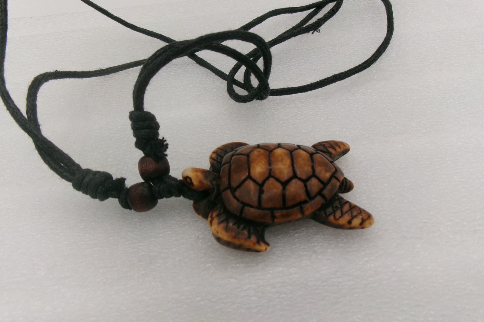 Brown Resin Acrylic Sea Turtle Carved Pendant Tribal Exotic Necklace Fabric Cord