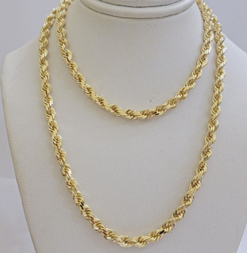 10k Yellow Gold 22″ Solid Diamond Cut Rope Chain Necklace 5 mm 27 Grams