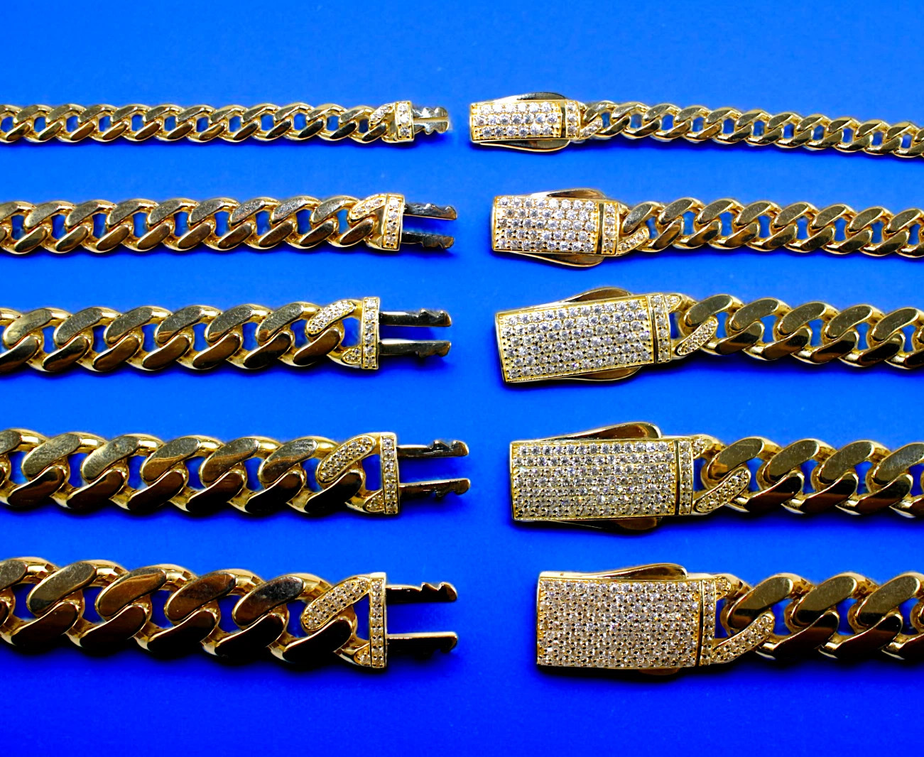 14K Yellow Gold Monaco Miami Cuban Link Chain Necklace CZ Pave 6mm-13mm 16″-30″