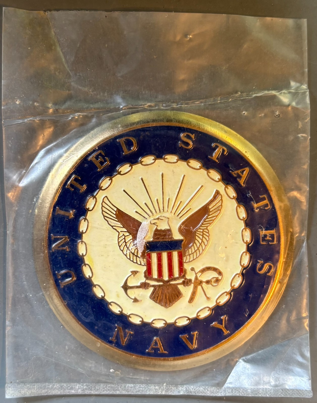 Rare United States Navy 3″ Vtg Metal Medalion Original Plastic Bag/Free Shippin
