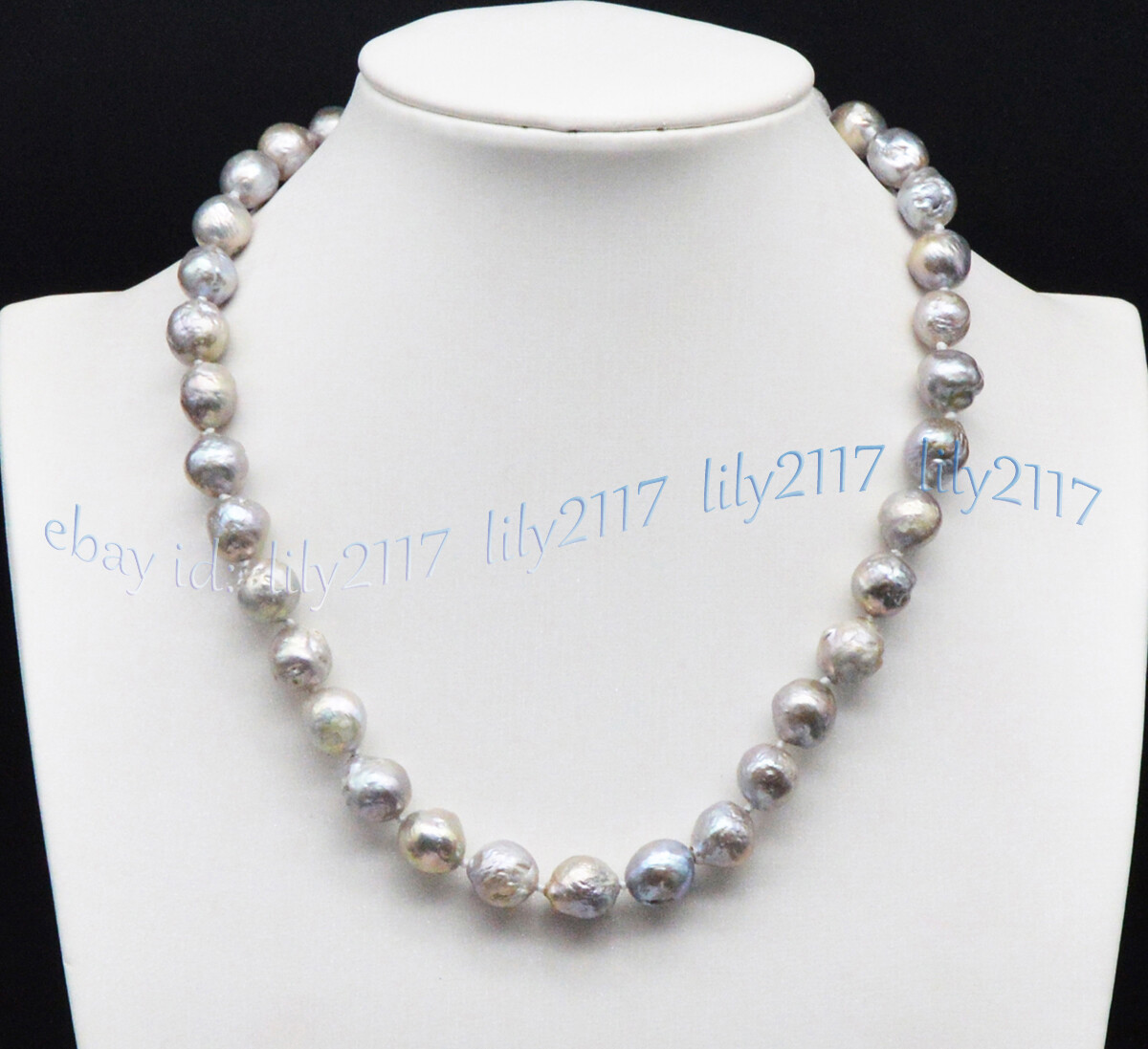 Huge 10-12mm Natural Silver Freshwater Reborn Keshi Baroque Pearl Necklace 18”
