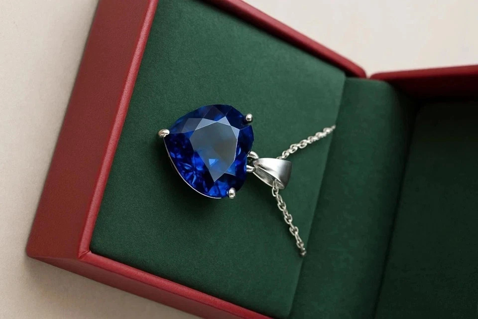 Natural Certified 29 Ct+ BLUE Sapphire Fabulous Heart Cut Solid Silver Pendant