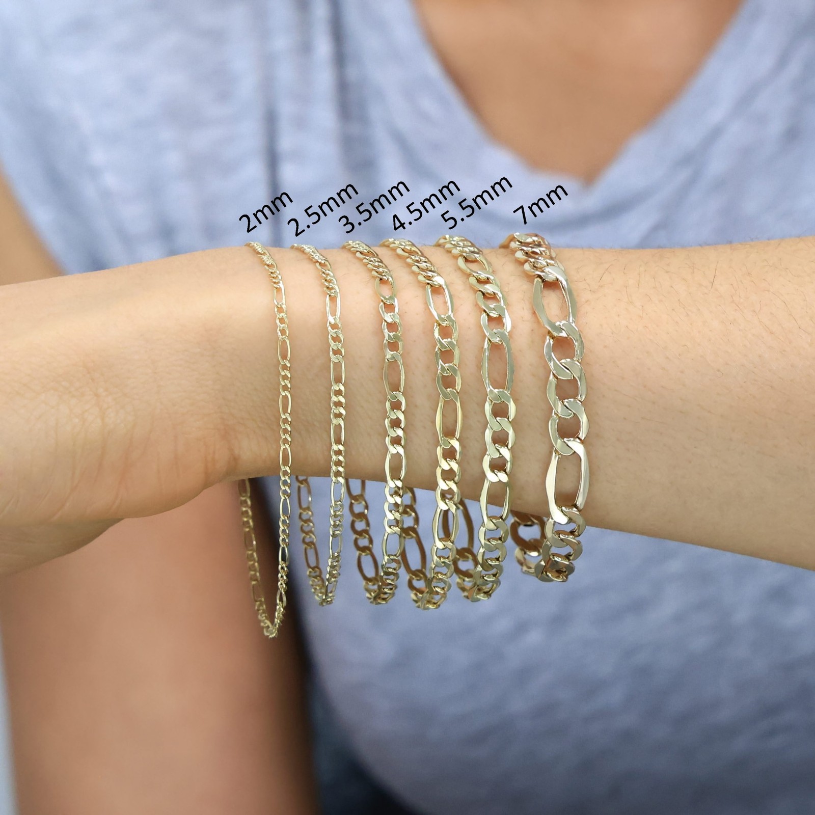 10K Yellow Gold 2mm-9mm Italian Figaro Chain Link Bracelet Mens Women 7″ 8″ 9″