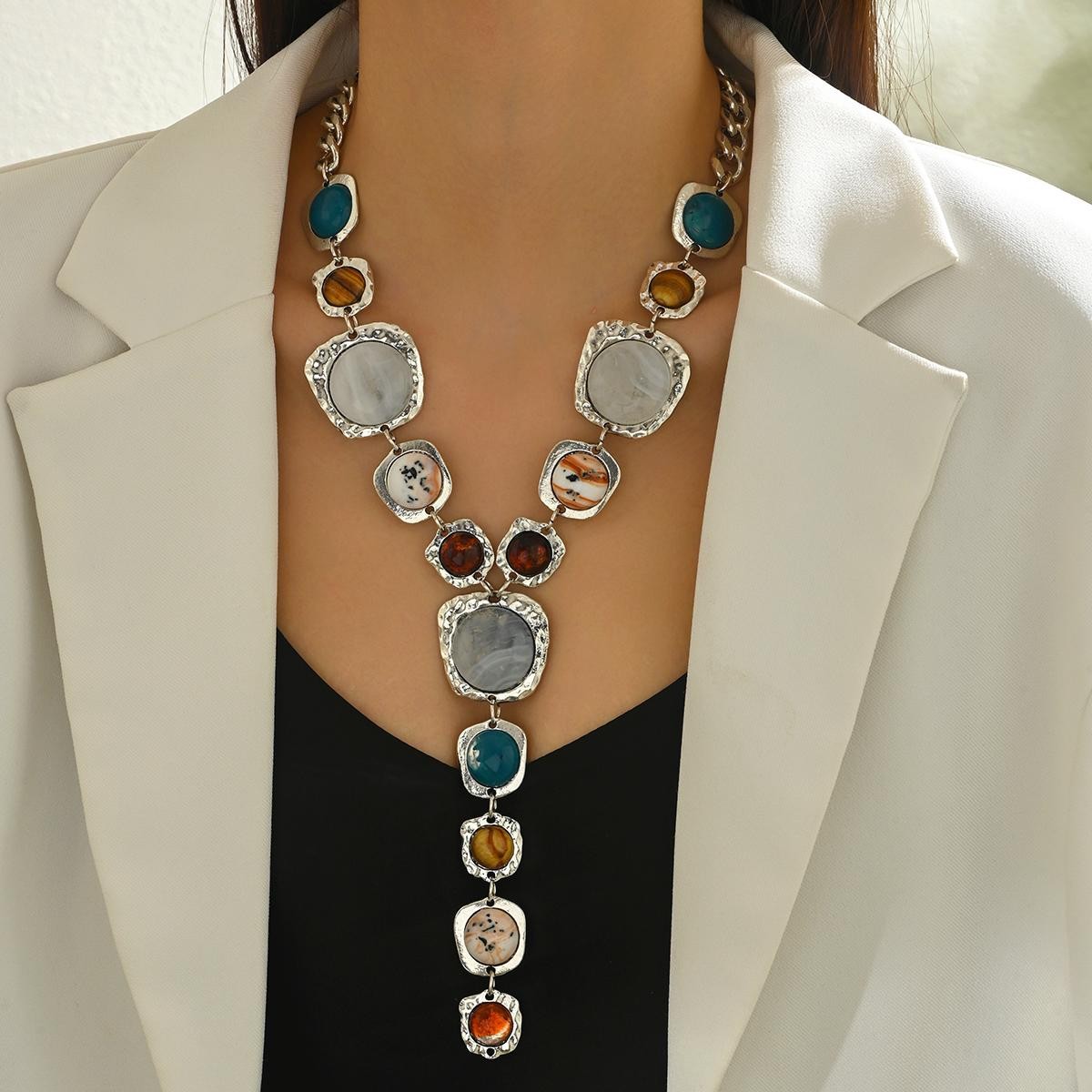 Vintage Y Shape Long Necklace Geometric Pendant Boho Fashion Jewelry for Women