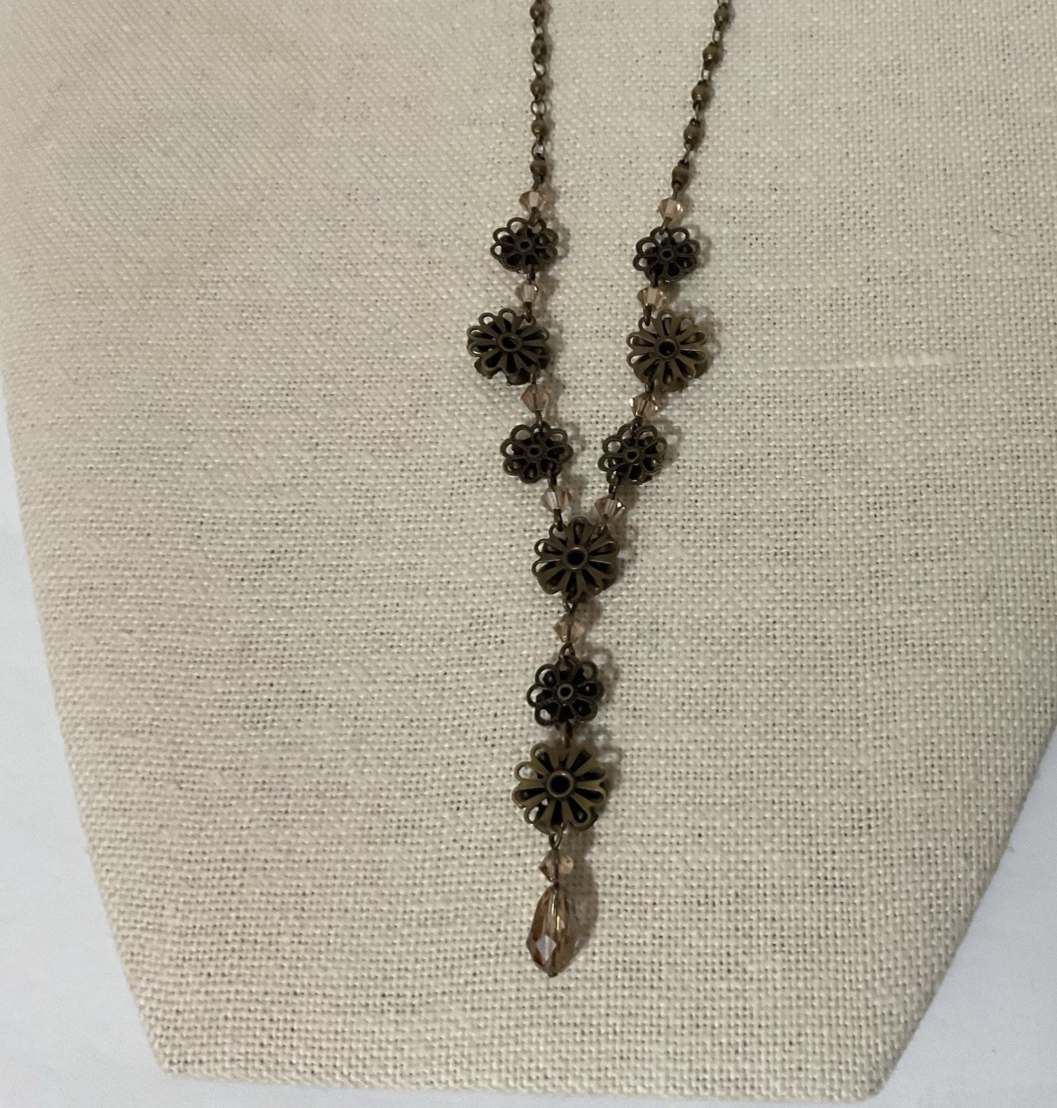 Liz Palacios Necklace Crystal Flowers Assorted Colors “Y” necklace Brass