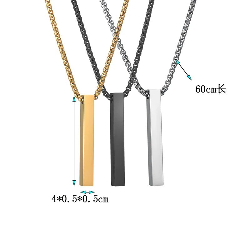Stainless Steel Square Bar Pendant Necklace Men Women Blank Couple Jewelry