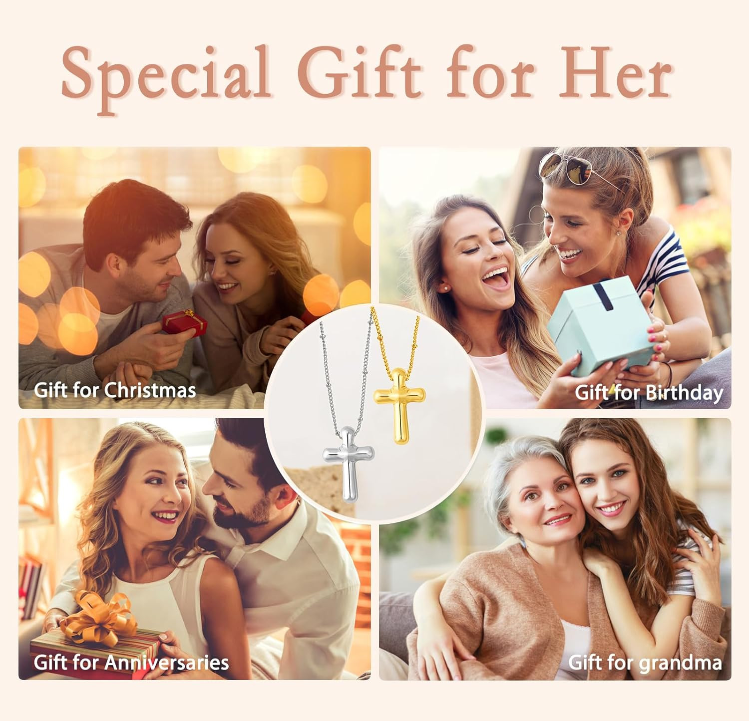 Cross Necklace for Women, Zinc-Alloy Plated Bubble Cross Pendant Necklaces