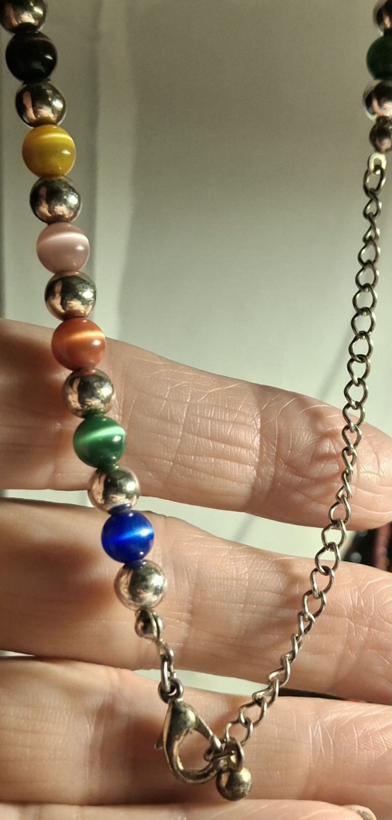 Multicolor Beaded Necklace Metal Round Beads Lobster Claw Fashion Jewelry