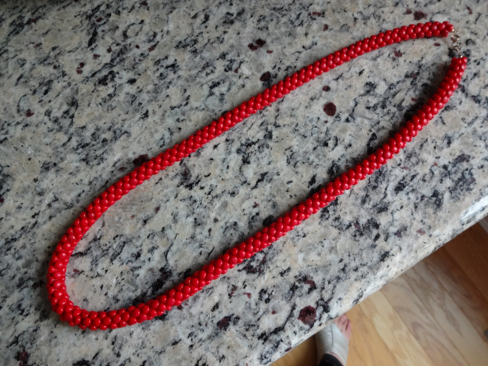 32″ RED Necklace – Barbell Beads create Rope Style heavy Necklace / Lei- no mark