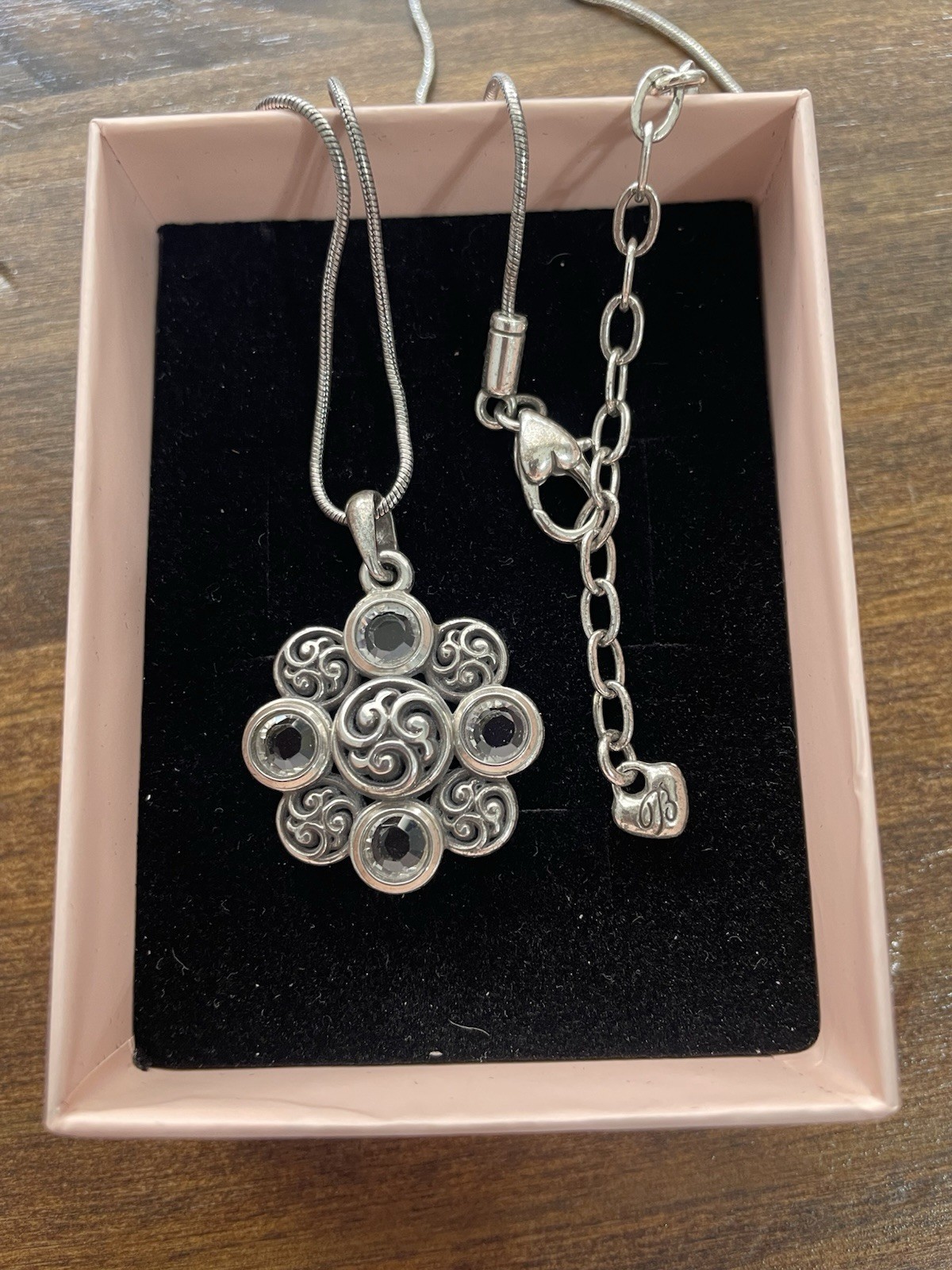 Brighton Silver Plated Crystal Beaded Pendant Necklace 15-17 Adjustable Chain