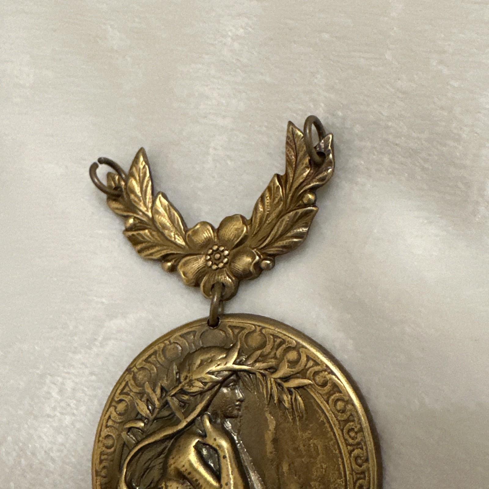 Goddess Nymph Mucha Woman Bronze Pendant Art Nouveau Jewelry Making 3.75”