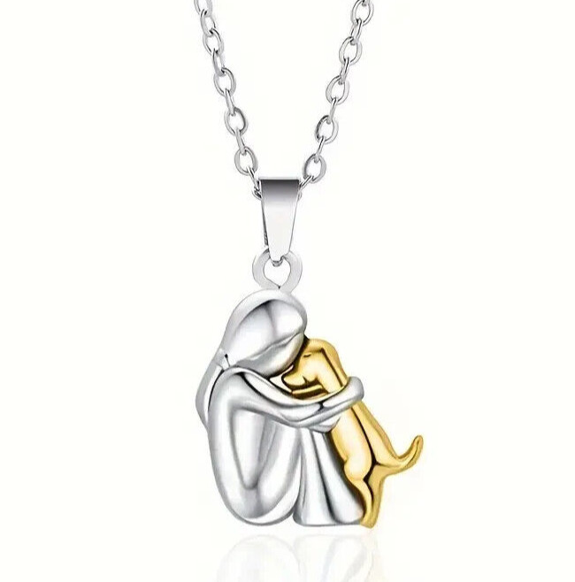 Hug Pendant Necklace Pet Dog Lover Family Fashion Girl Golden Silvery Friendship