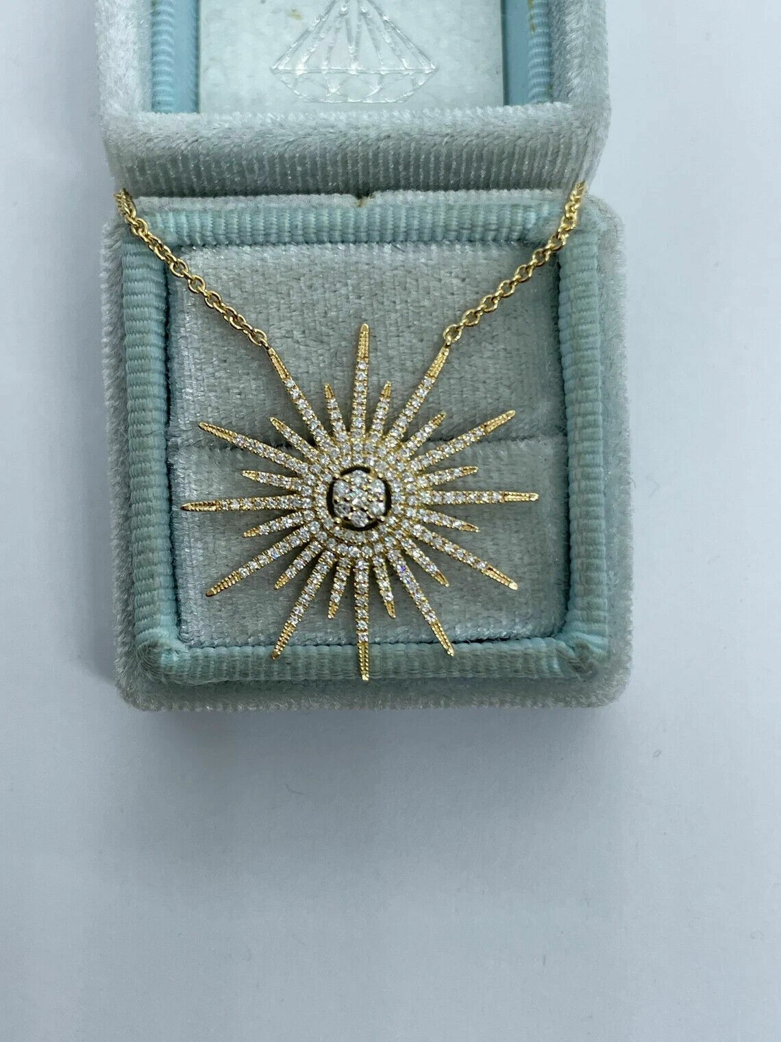 1.50Ct Simulated Round Diamond Sun Pendant 14K Yellow Gold Plated 18” Chain