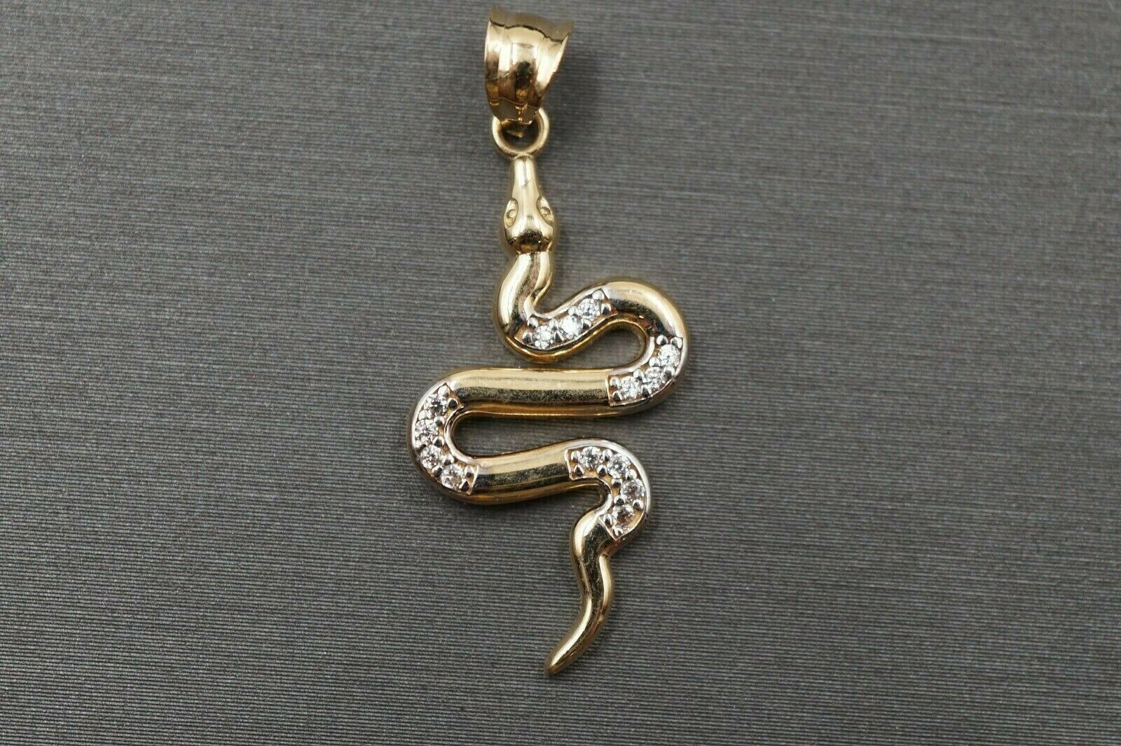 Round Cut Simulated Diamond Snake Shape Pendant Chain In 14k Yellow Gold Plated