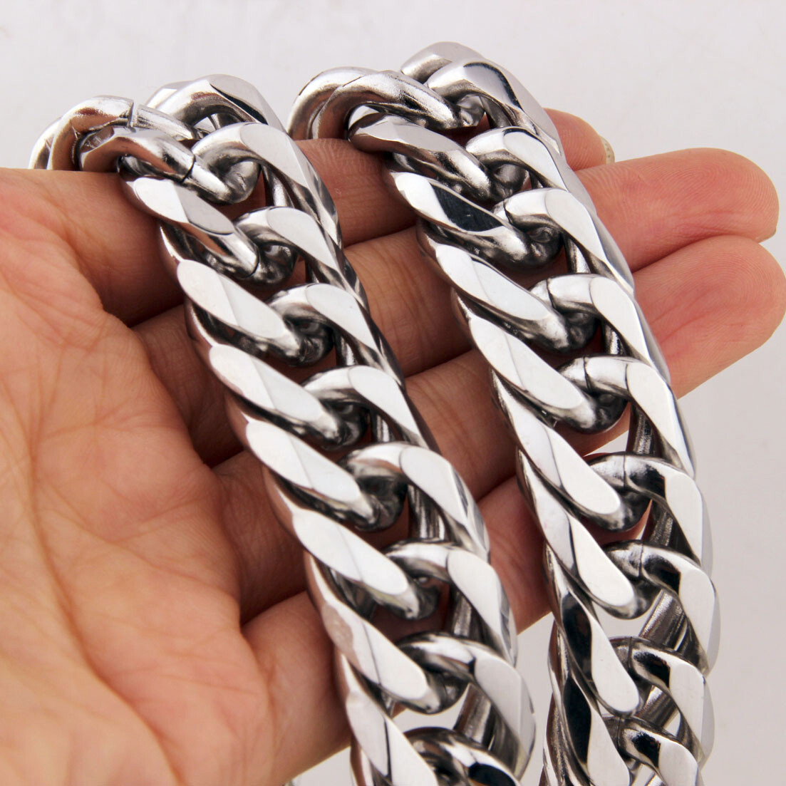 Heavy 19/21mm Silver Cut Curb Cuban Link Men Chain 316L Stainless Steel Necklace
