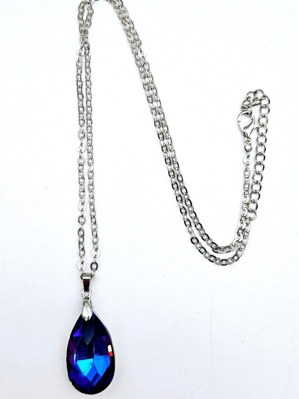 Blue purple acrylic crystal necklace faceted teardrop pendant