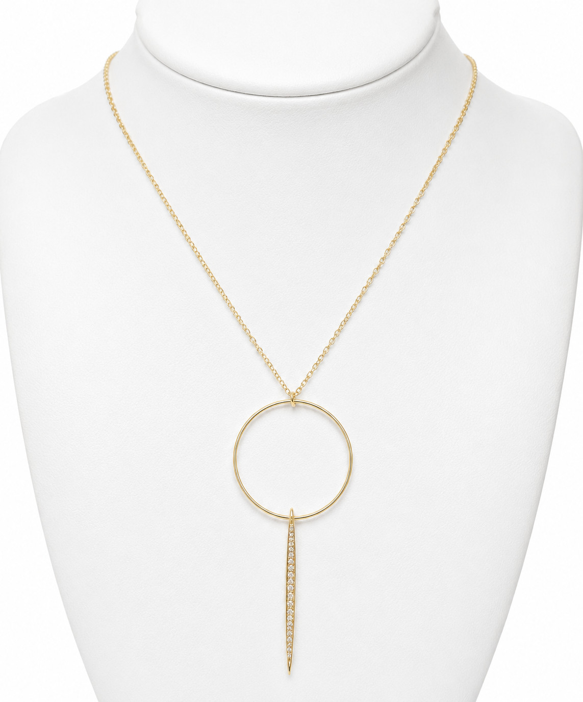 LAUREN Ralph Lauren Modern Leaves Circle Pave Stick Pendant Necklace 16″ NWT
