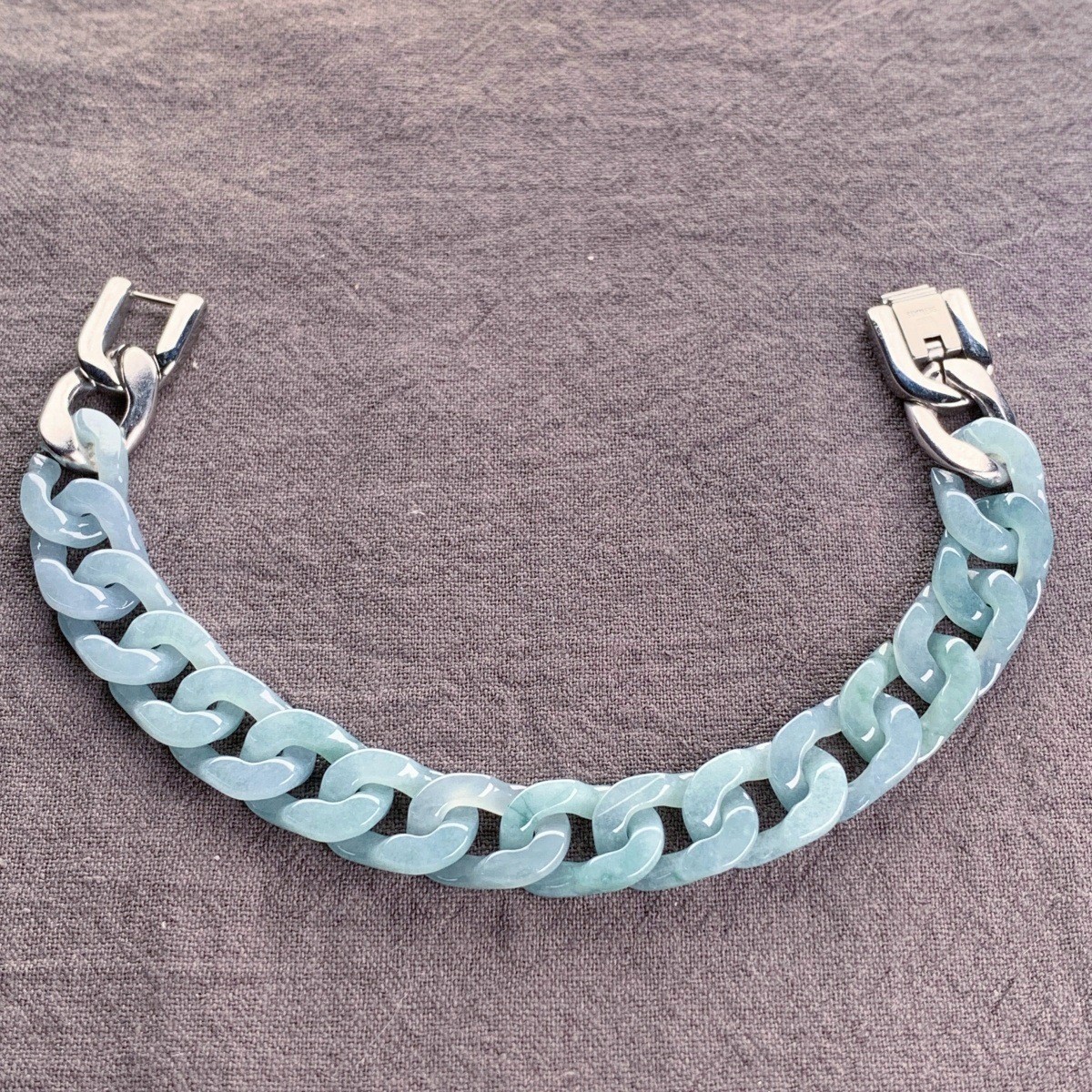 10mm Blue Water Jade Chain 8in Men Grade A Natural Jadeite Cuban Link Bracelet