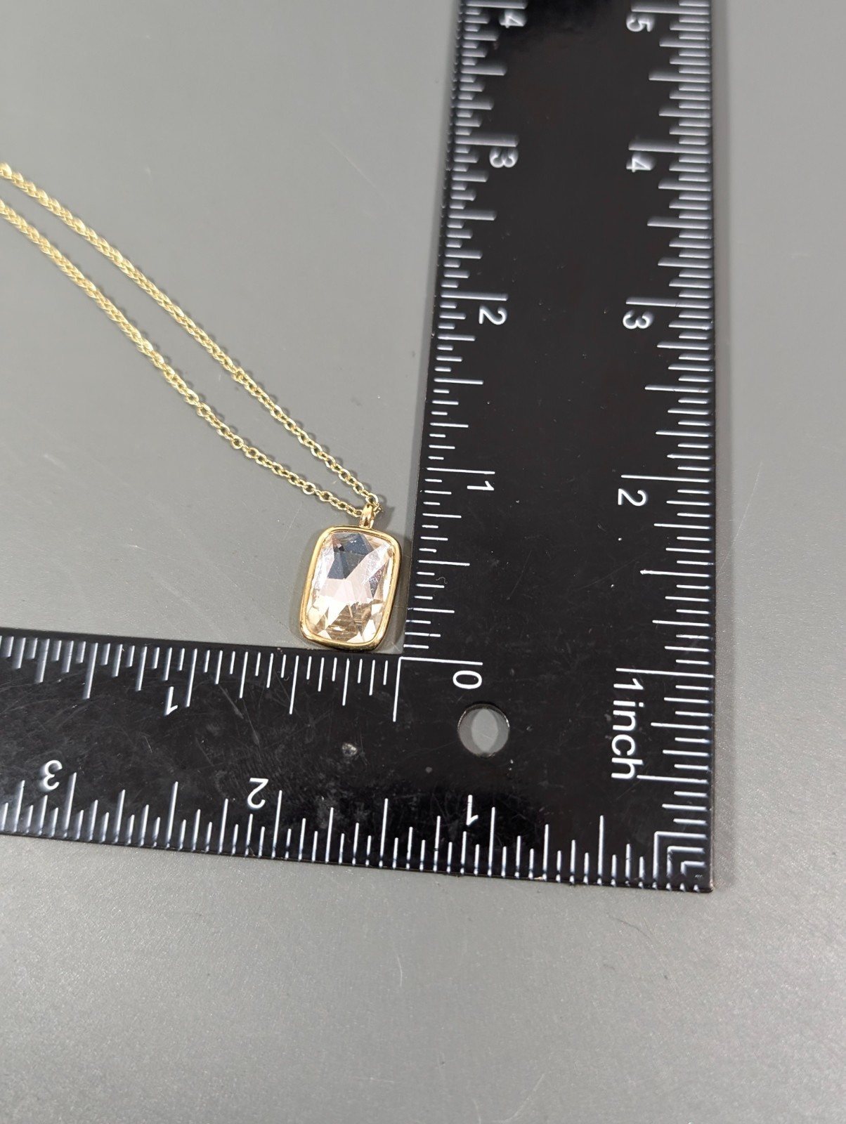 Gold Tone Clear Glass Faceted Rhinestone Solitaire Adjustable Chain Neckalce 36″
