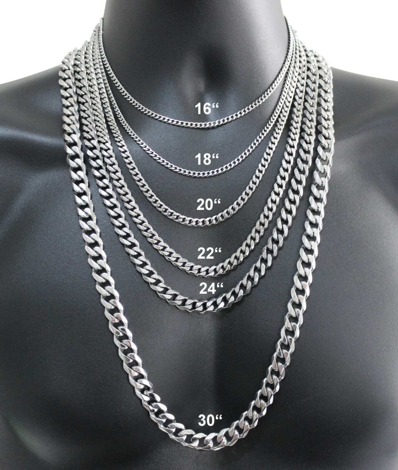 16-30″ Stainless Steel Silver Chain Cuban Curb Womens Mens Necklace 3/5/7/9/11mm