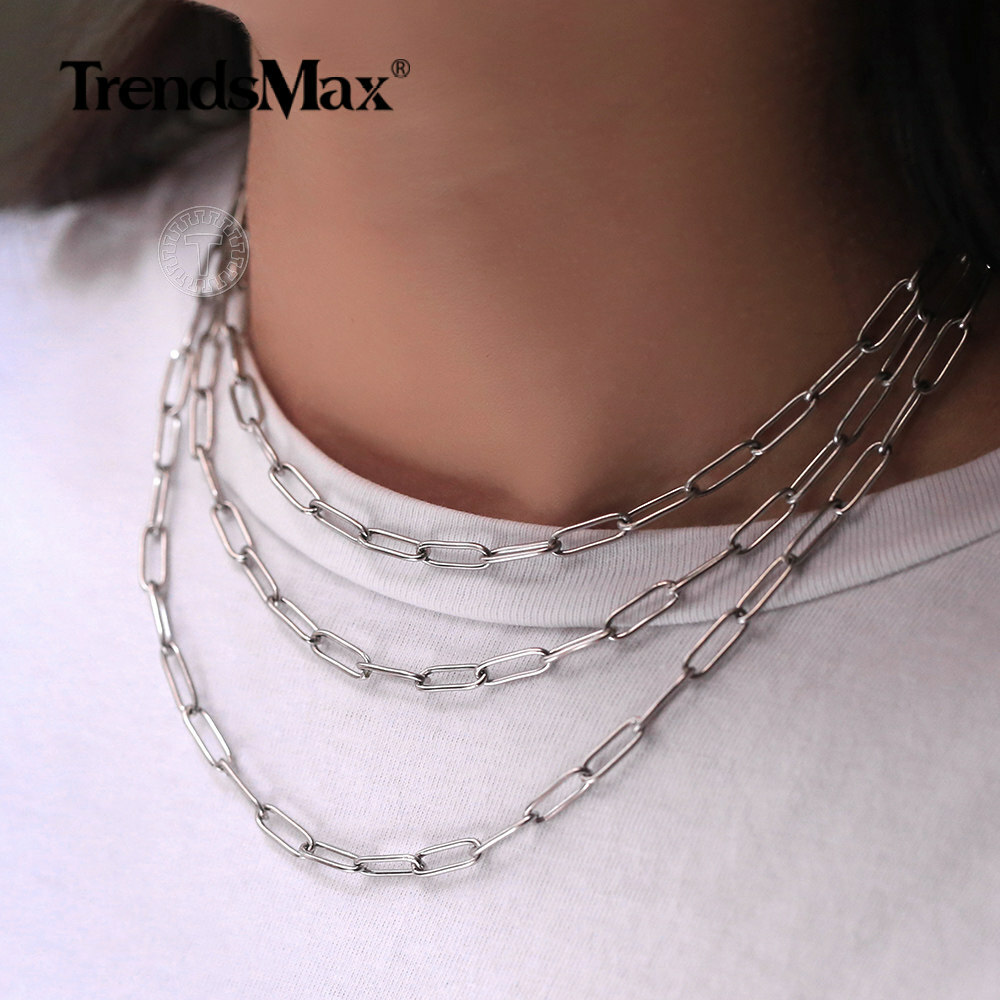 Gold Plated Stainless Steel Paperclip Rolo Box Chain Choker Necklace 16-20″ Xmas