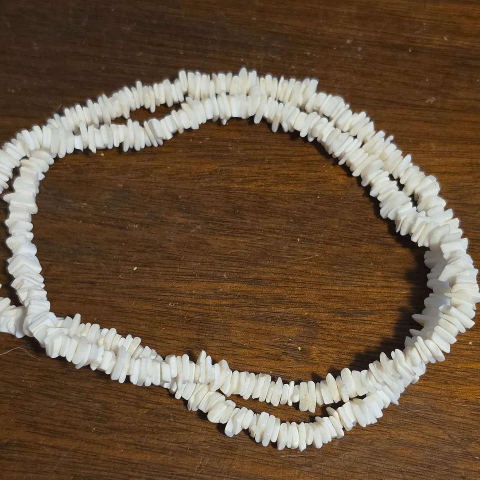 White Shell Chip Bead Strand Necklace, Beach Theme, Beaded, White