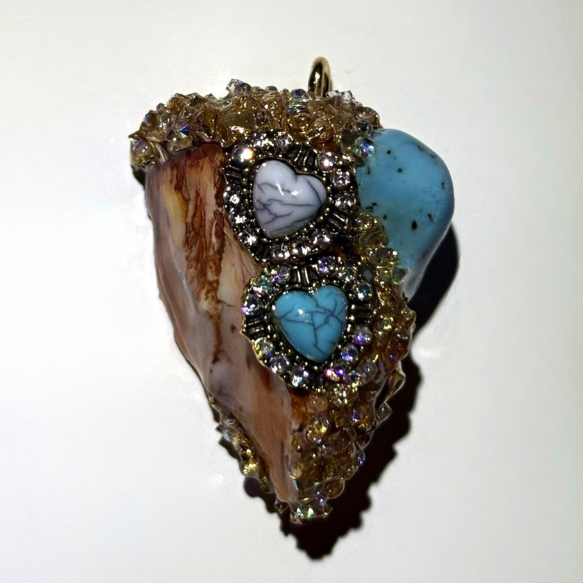 CASTILLE Signed Gold Tone Asymmetrical Oval Blue Turquoise Bezel Pendant