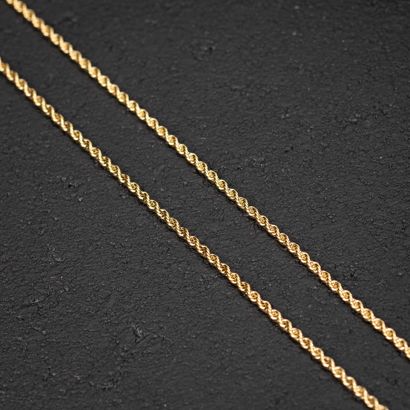 Solid Yellow Gold Plated Heavy 316 Stainless Steel 2MM Twist Rope Chain Necklace