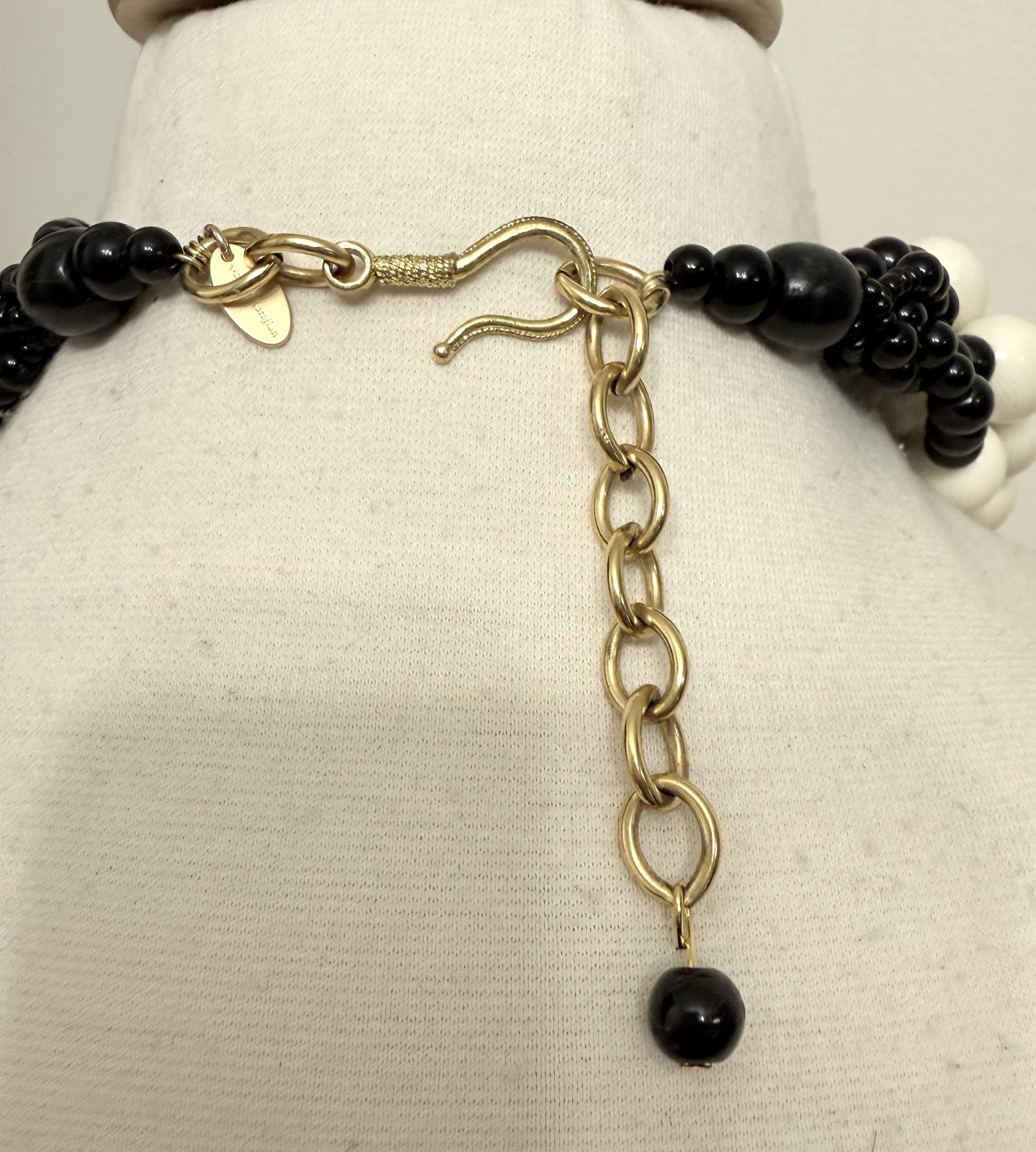 Cream Color Resin Beads & Large Gold Foil Acrylic Multi Strand Necklace