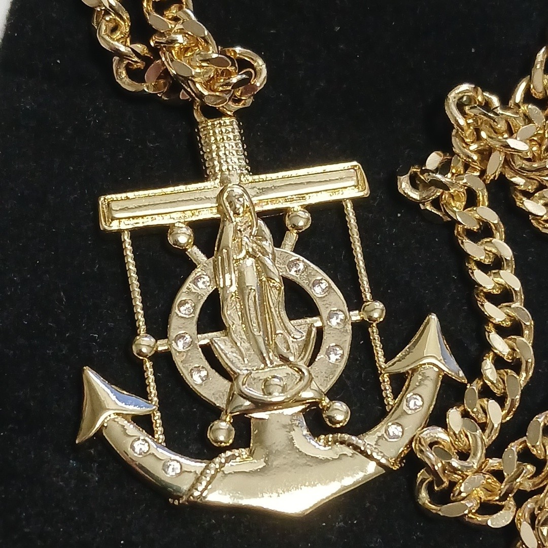 14k Heavy GF Jesus Anchor 7mm 24″Curb Chain Men Hip Hop