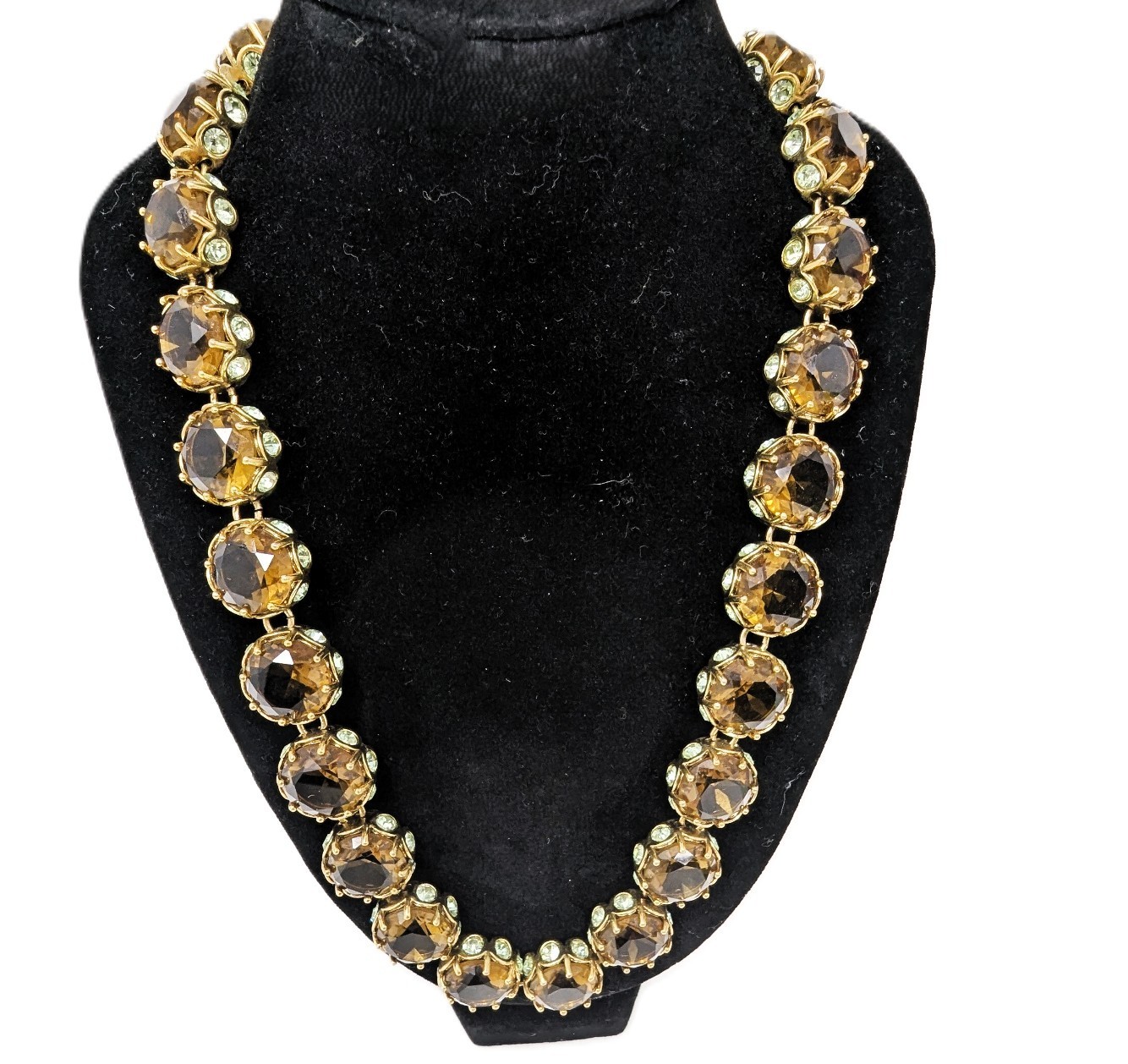 MINT J Crew Rivoli Rhinestone Statement Necklace Amber Green Gold