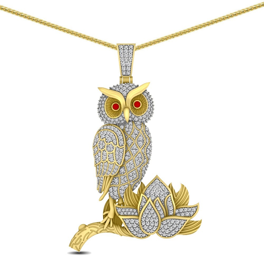 VVS1/D 3.75 Ctw. Moissanite Midnight Owl Bird Evil Eye Pendant Charm Chain 2.5″