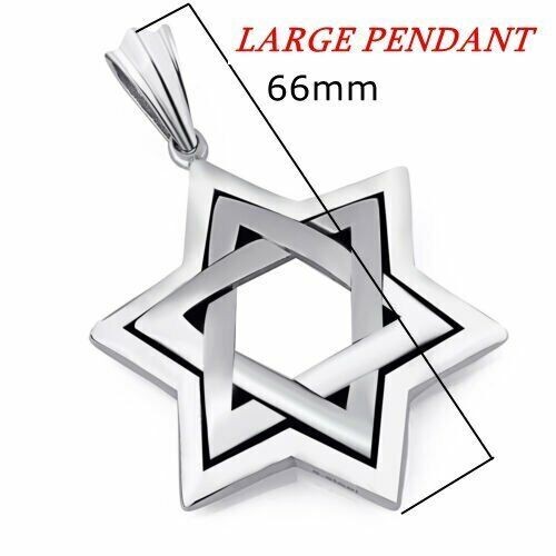 MENDEL Large Mens Stainless Steel Jewish 6 Point Star of David Pendant Necklace