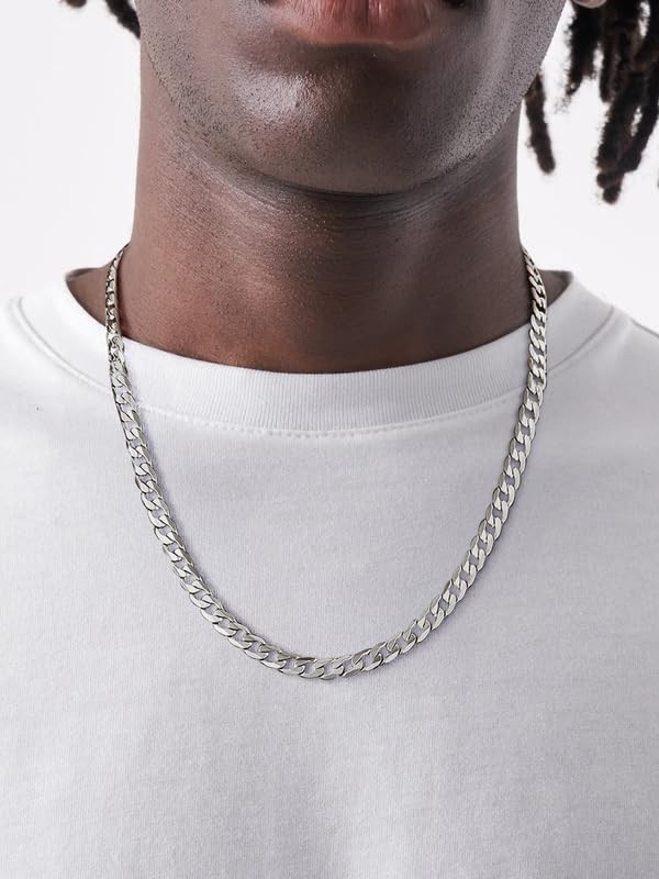 23.6″ Stainless Steel Silver Chain Cuban Curb Women Men Necklace 3/5MM Width USA