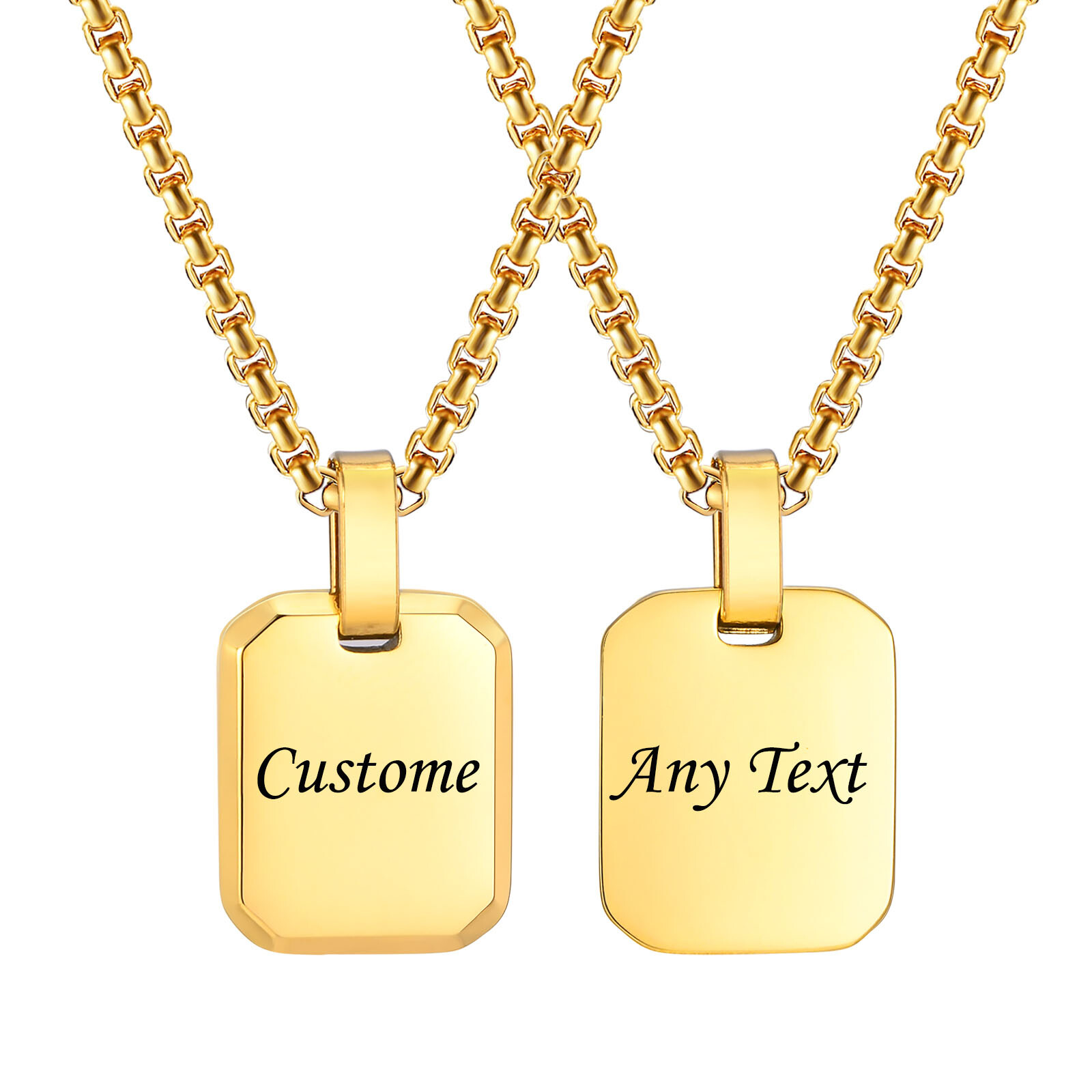 Vnox Free Engraving Unisex Geometric Necklaces, Square Pendant Women Men Jewelry