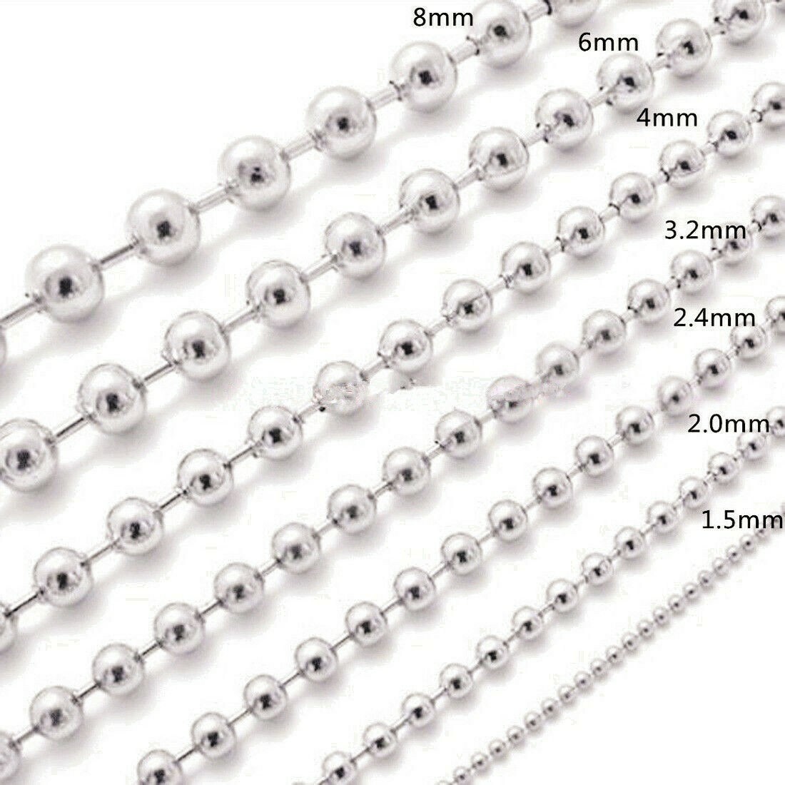 1.5-12mm Fashion Women Men Silver Ball Bead Chain Stainless Steel Necklace16-40″