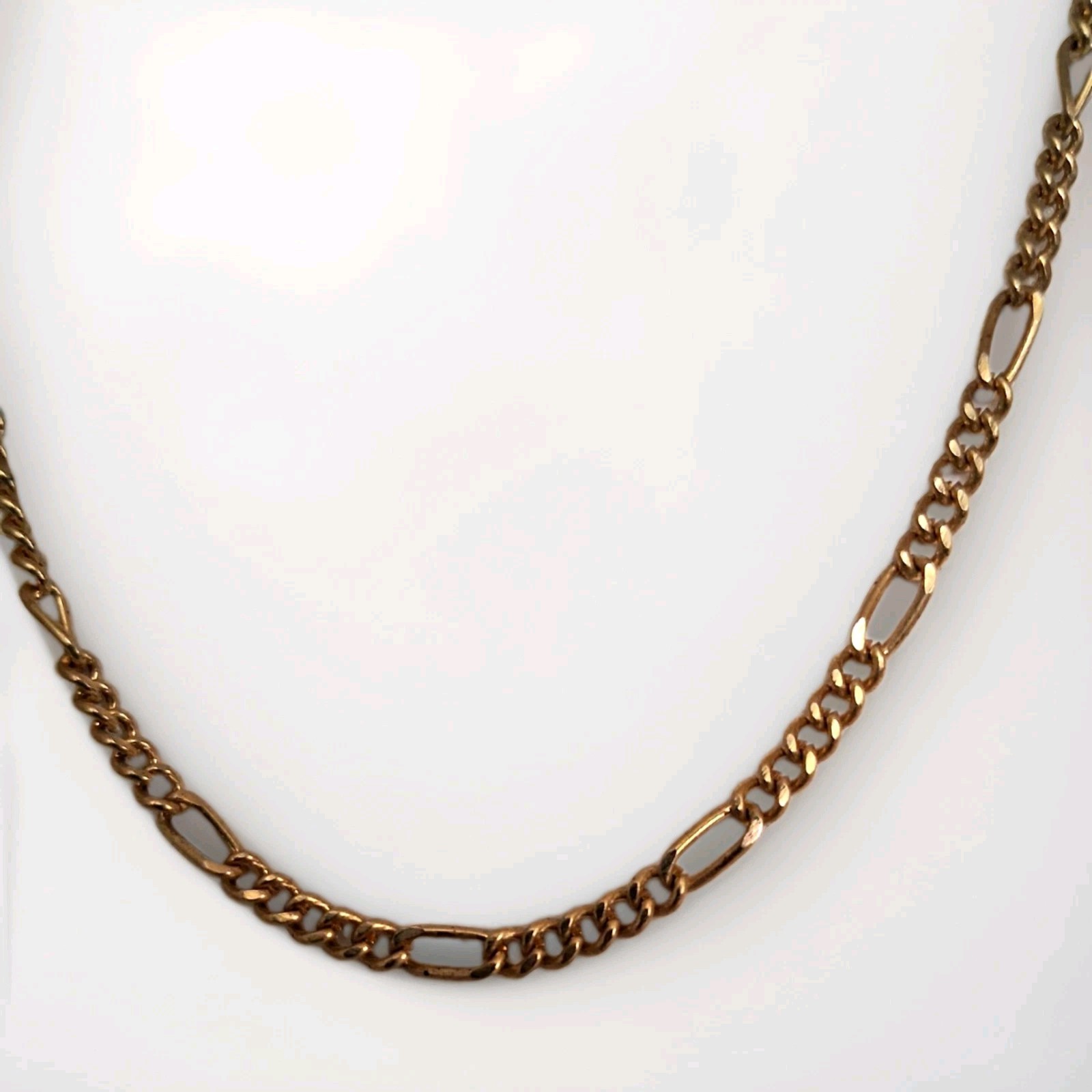 Gold Tone Metal Figaro Link Chain Necklace, Spring Ring Clasp, No Stone