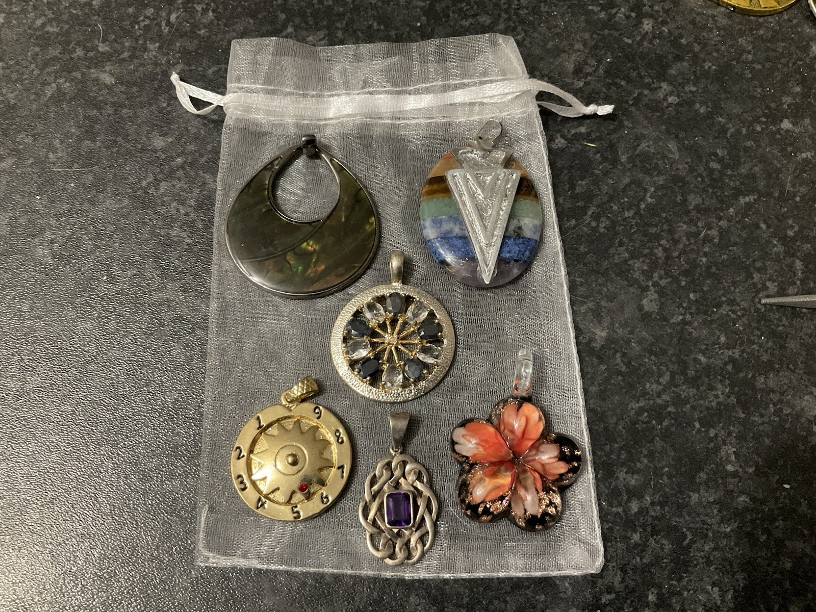 Mixed Lot Of of 6 Preloved Pendants, Various Materials, No Chains